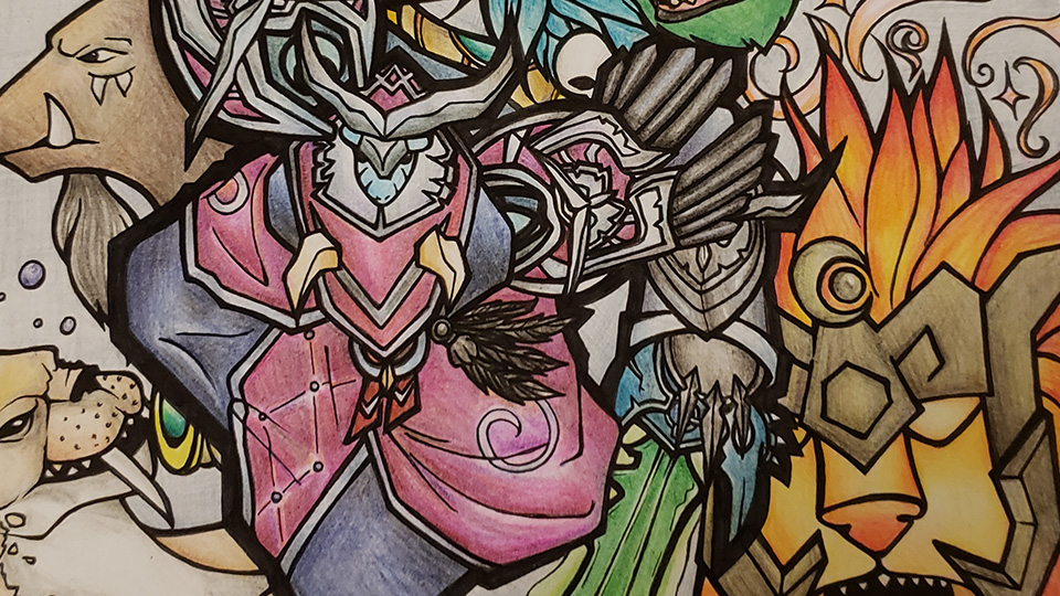 Preview image of World of Warcraft druid character and his various animal forms. Art by KT Brunstetter